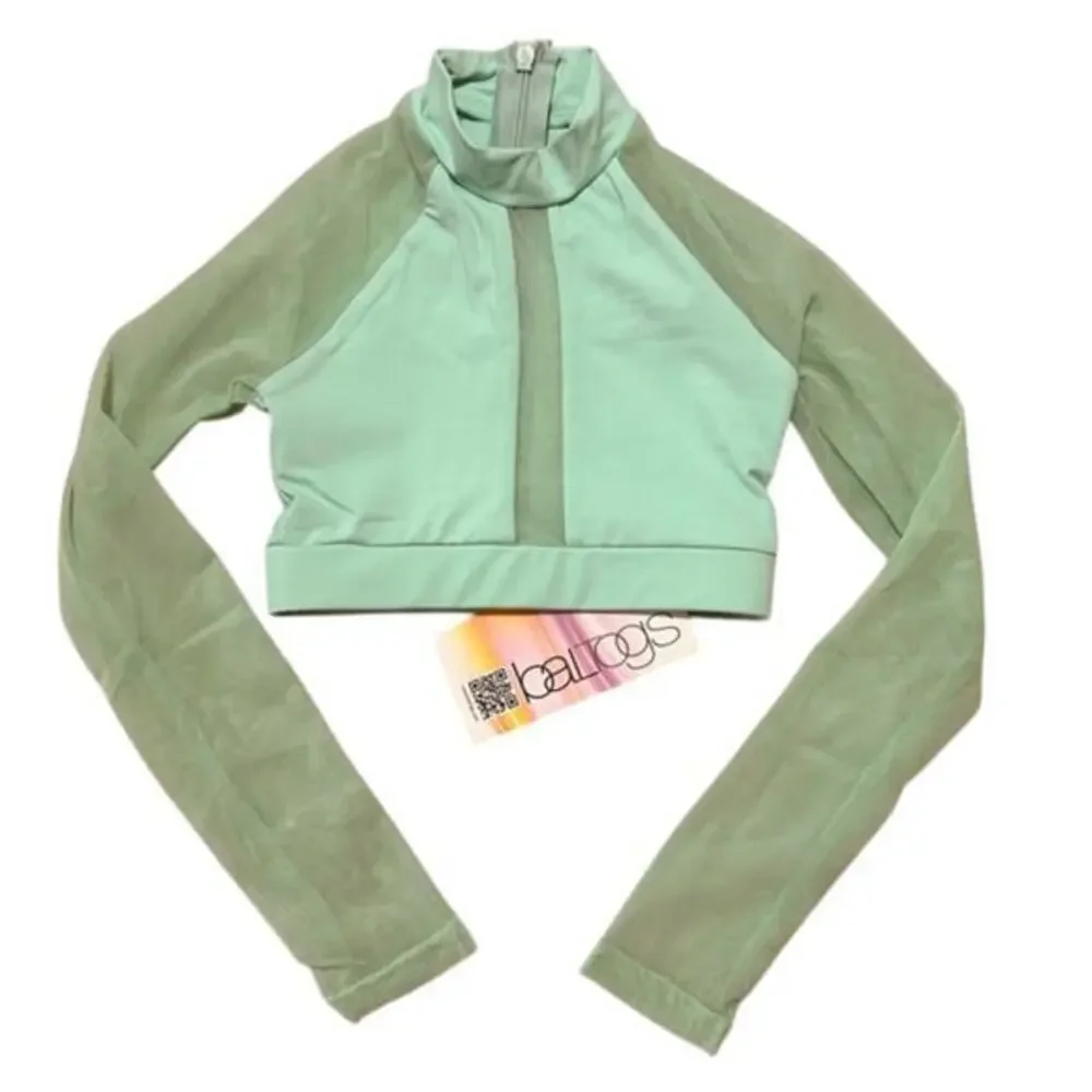CS Baltogs Girls Mock Neck Long Sleeve Dance Crop Top mint green small dancewear